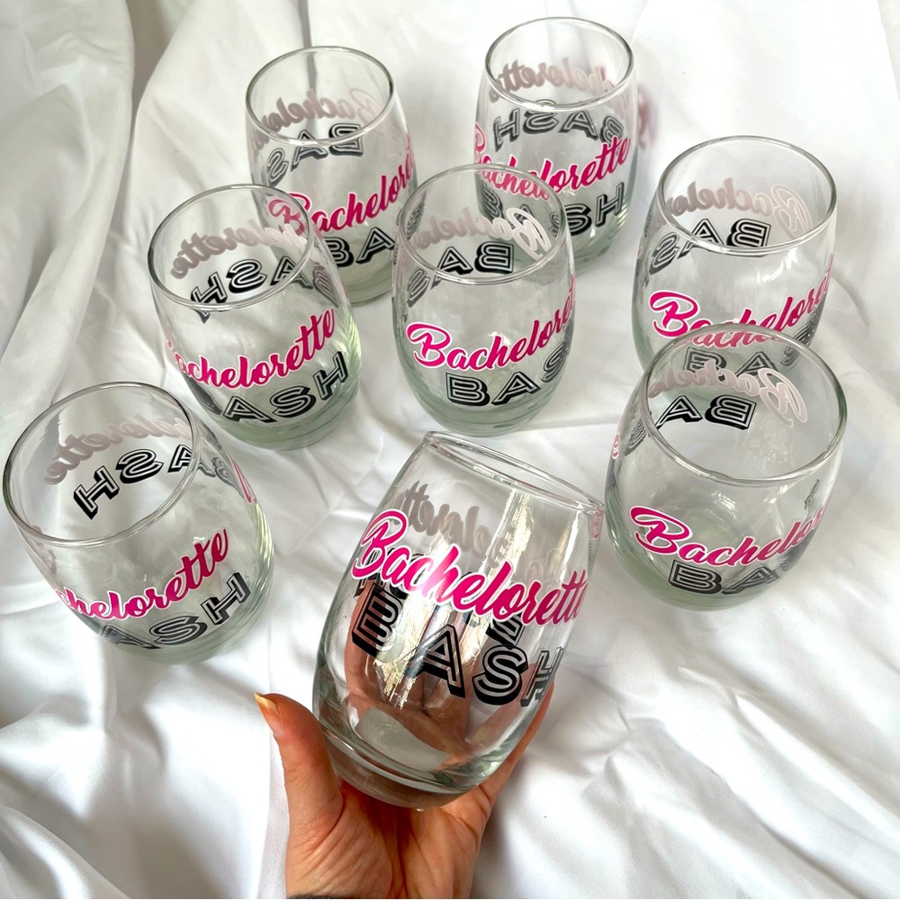 Set of 8 BACHELORETTE BASH Wine Glasses